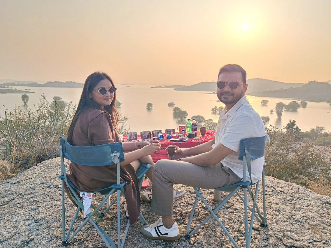 Sunset over Jawai's rocky hills